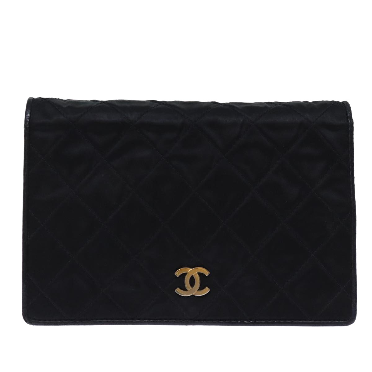 Chanel Authentic Black Silk Matelassé Shoulder Bag