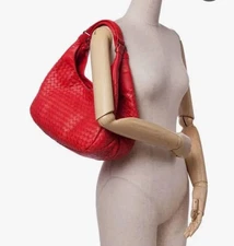 BOTTEGA VENETA Nappa Intrecciato Campana Hobo Shoulder bag Leather Red Authentic