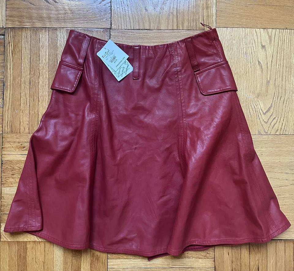 Falda de cuero roja lápiz labial vintage para mujer Jean Paul Gaultier, talla M Foto 2 de 2