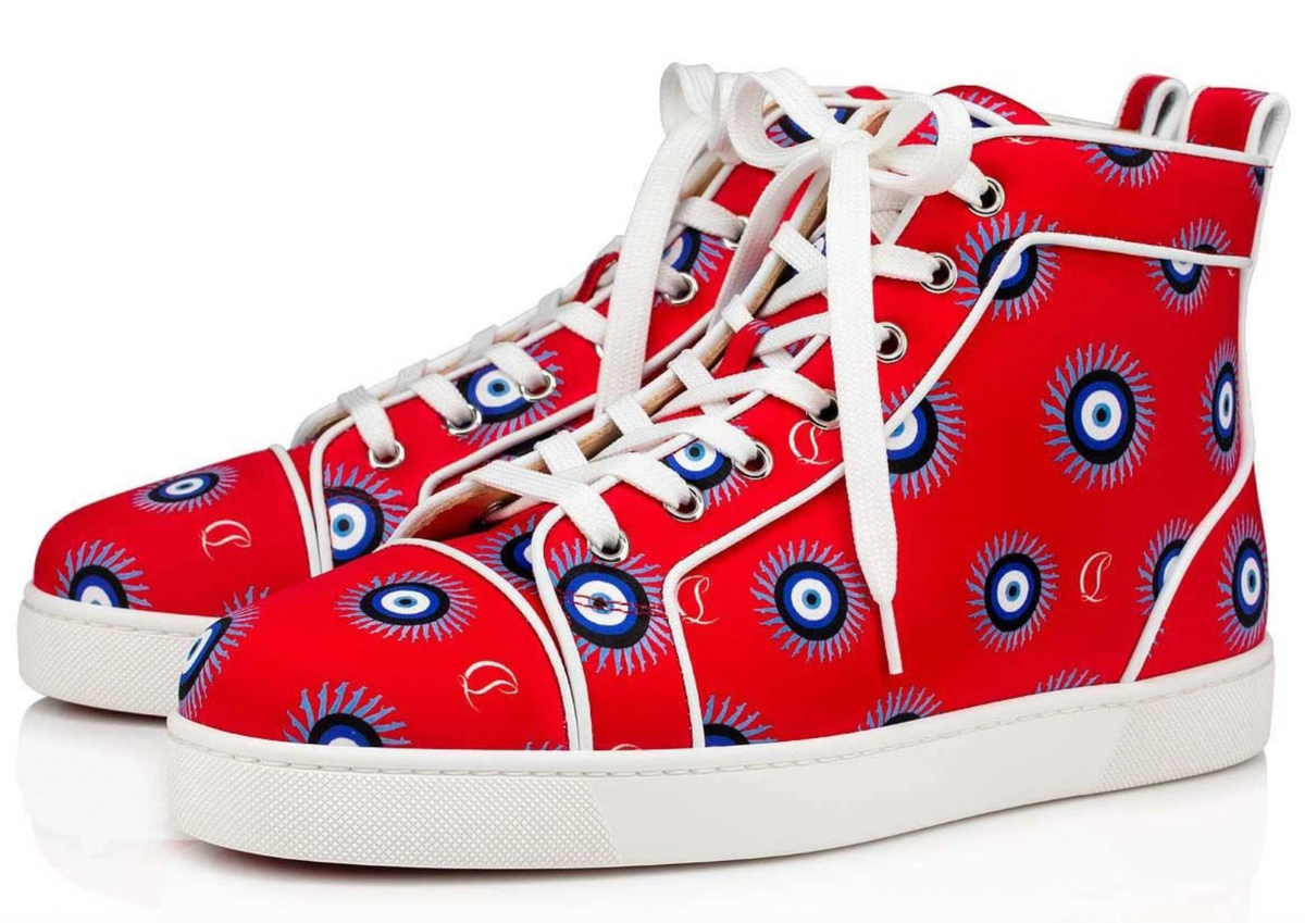 New Christian Louboutin Louis Evil Eye Red Logo Satin Low Top
