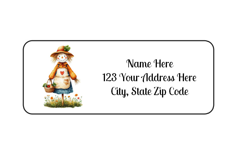30 Scarecrow Halloween PERSONALIZED RETURN ADDRESS LABELS 1 in X 2 5/8 GLOSSY