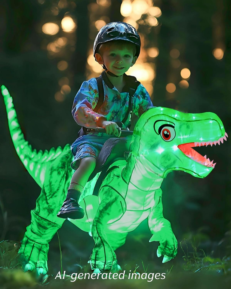 Kids Inflatable Costume, Dinosaur Rider,Blow up T-REX Costumes with LED ...