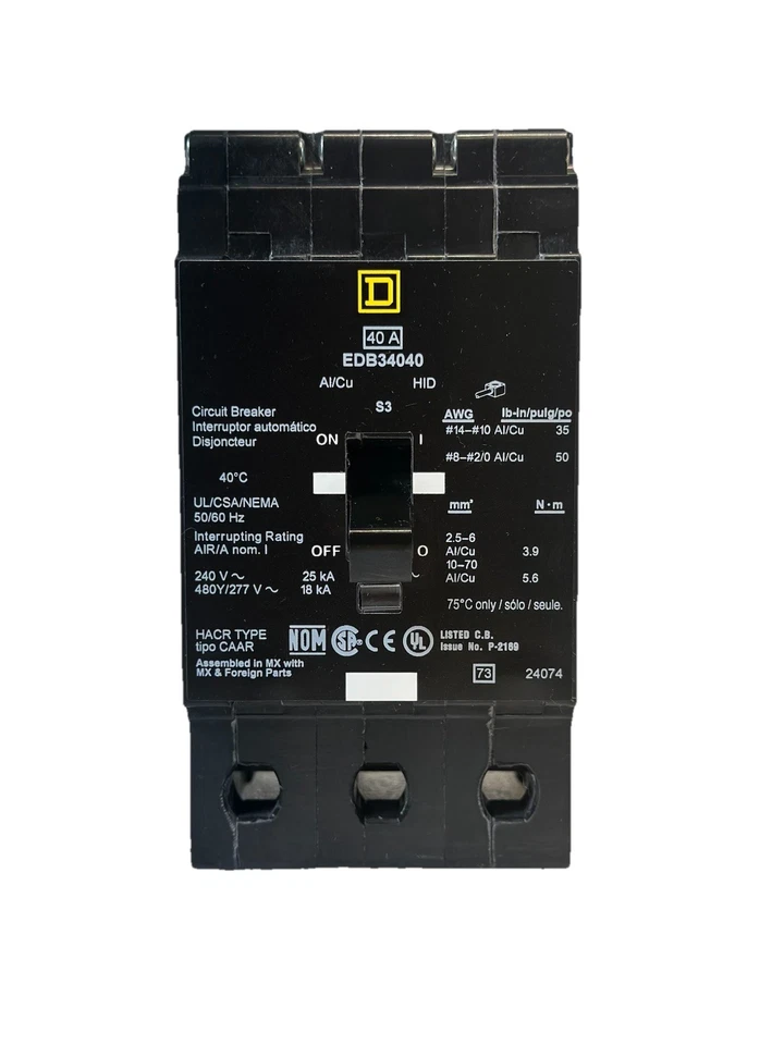 EDB34040 - Square D Bolt-on 480Y/277 VACV 40A 3 pole circuit breaker 18kA@480V - Image 2 of 4