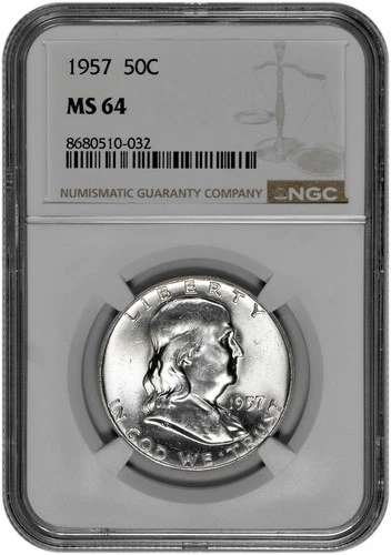 1957 50C Silver Franklin Half Dollar NGC Graded MS 64 in New Holder