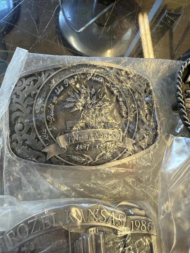 Lote de hebillas de cinturón talladas Peter C Sedlow, todas las ciudades de Kansas. NOS (9) Foto 3 de 4