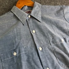 JC Penney Big Mac Shirt Mens Medium 15 Blue Chambray Button Up 70s USA 1970s