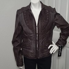 Joseph Isreal New York Lamb Leather Jacket Embroidered Peplum Jacket Nwt Medium