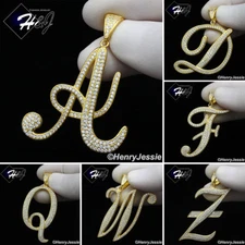 925 STERLING SILVER ICY BLING CZ GOLD PLATED 3D 26 INITIAL LETTERS PENDANT*GP220