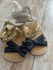 Rising Star Gold and Denim sandals 3-6 mos NWT