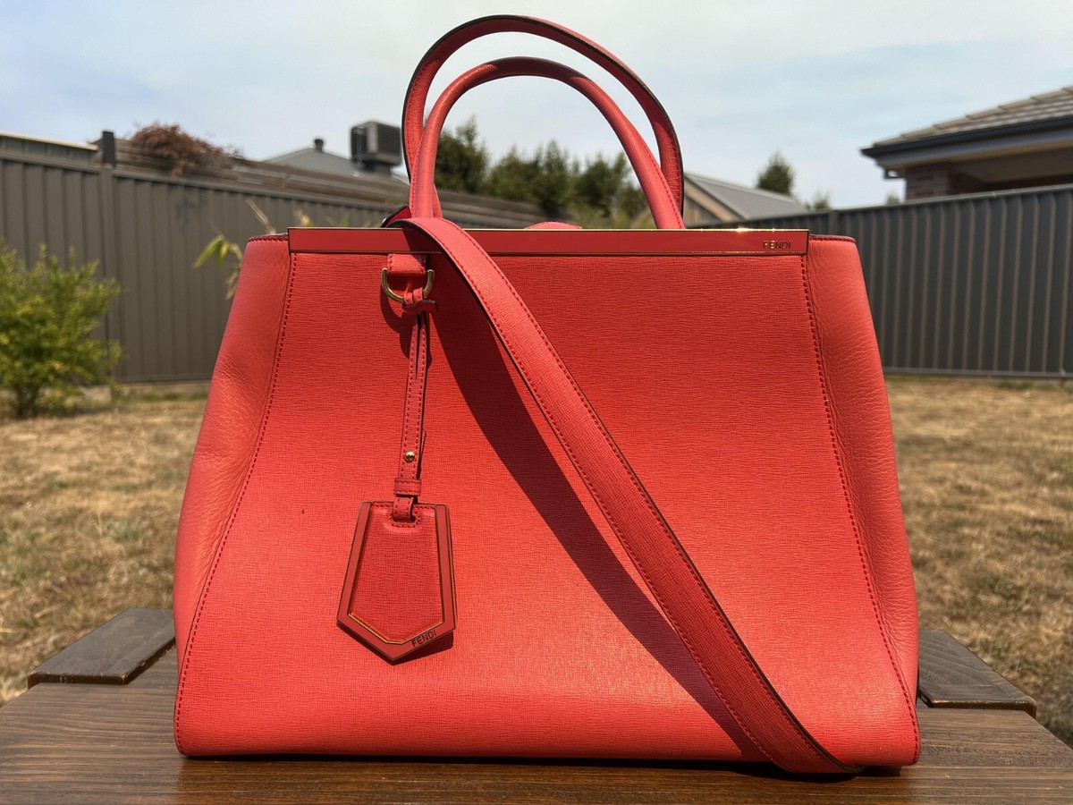 Authentic Fendi 2Jours Vitello Elite Red Satchel/Top Handle Large