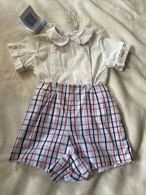 Bella Bliss Baby Boy Romper Plaid Collared Short Sleeve Shorts 12