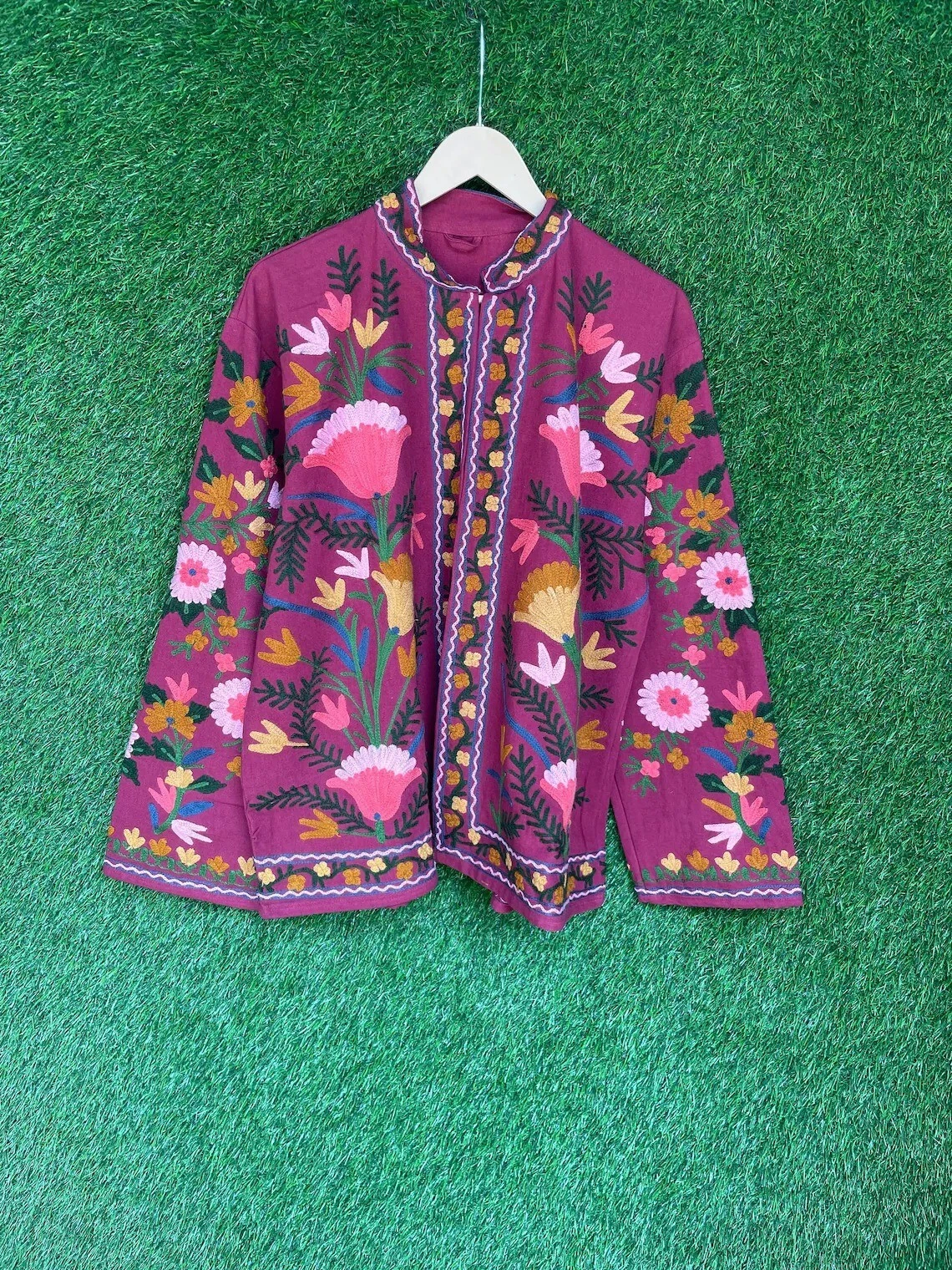 Indian Pink 100% Cotton Floral Suzani Printed Jacket Women's Clothing Jackets US
