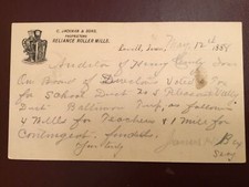 ICOLLECTZONE  US 1888 Iowa Reliance Roller Mills Advertising card   (E100)