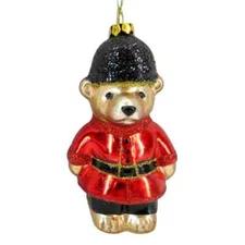FAO Swartz Glass Soldier Bear Christmas Ornament NEW