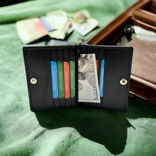 Slim Thin Mens Genuine Leather Bifold ID Window Wallet Credit Card Holder Black
