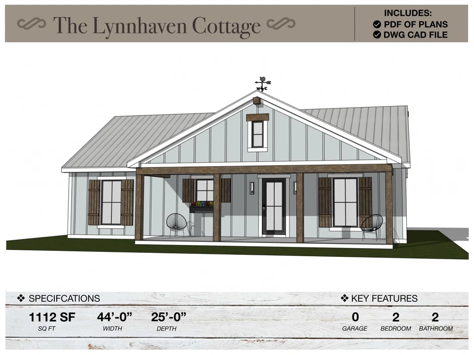1,112 SQ FT Cabin, 44'-0" X 25'-0", Floor Plans, Architectural Plans, House Plan - Image 2 of 4
