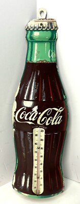 Vintage Coca-Cola Tin Litho Sign Thermometer 1950 s Working 17  Robertson USA