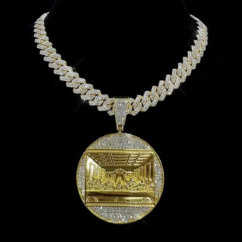 Large Last Supper Gold Plated 16" ~ 24" Iced Cubic Zirconia Cuban Chain Necklace - Picture 10 of 32