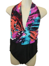 Aqua Green Halter Plunge Gathered Waist Swimsuit Black Pink XL 16 18 New