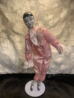 Vintage Flapper Harlequin Pierrot Porcelain Doll Pink Clothing