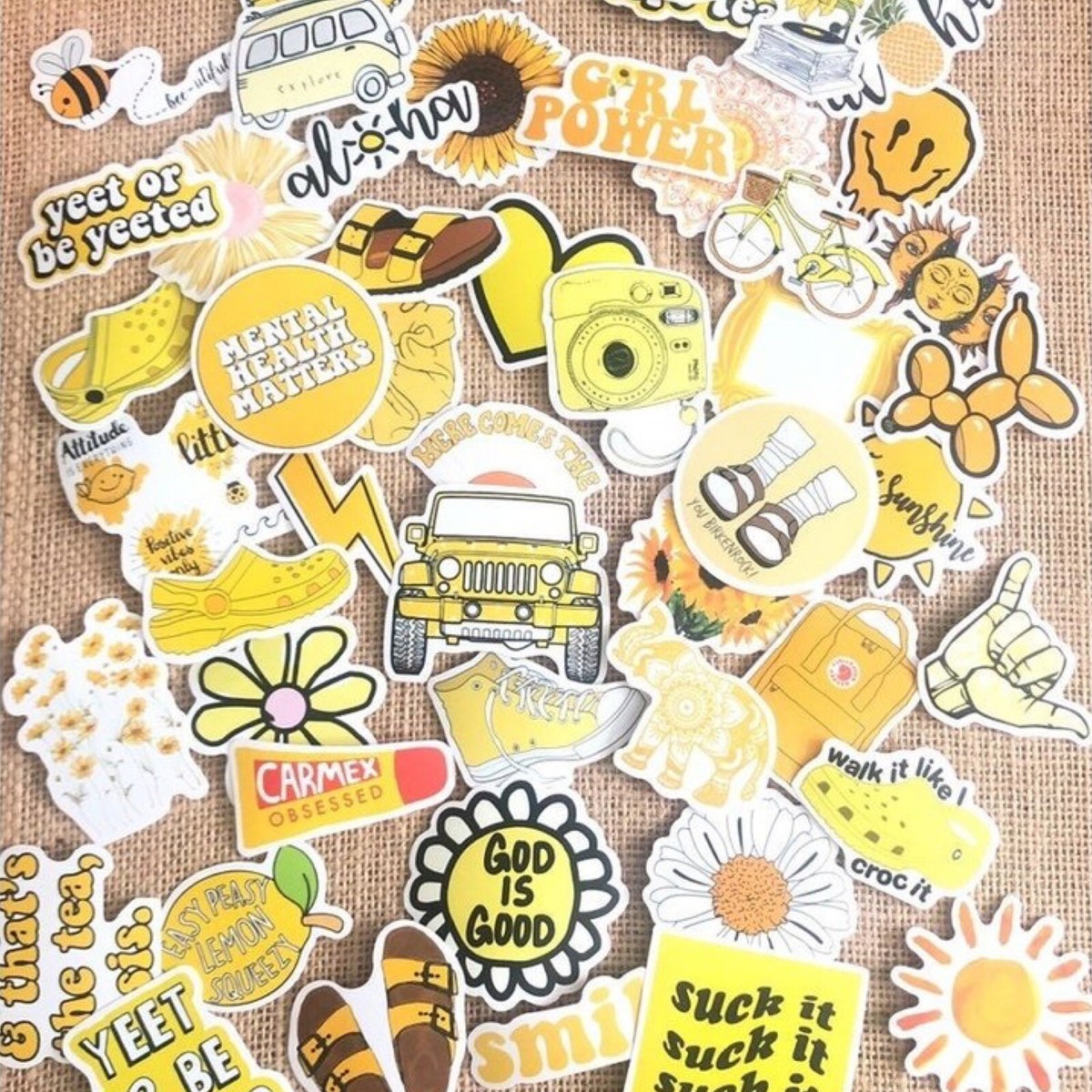 50 Yellow Cute VSCO Aesthetic Stickers For Scrapbooking Water