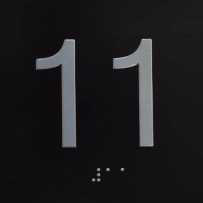 11TH Floor Elevator Jamb Plate Sign with Braille and Raised...(Black)-REF24-1027