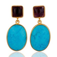 18K Gold Plated 925 Sterling Silver Turquoise Amethyst Drop Earrings Jewelry