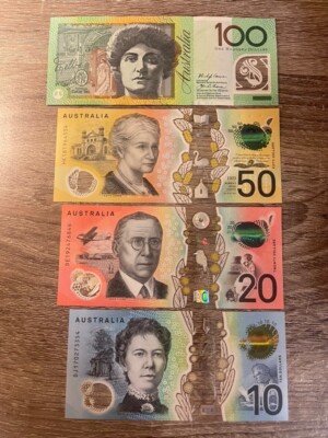 4 AUSTRALIAN Banknotes $100 - $50 - $20 - $10 Dollars Polymer