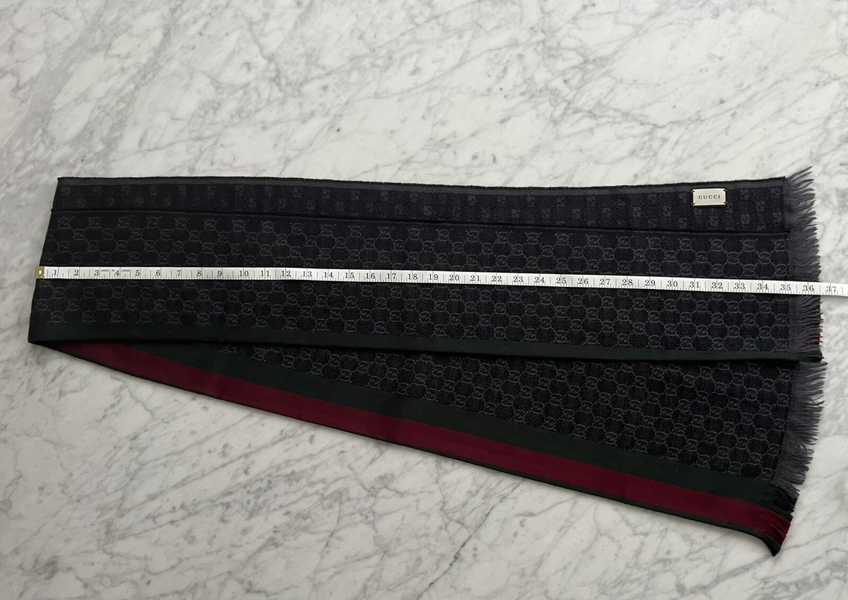 Gucci GG Logo Wool & Silk Scarf in Charcoal with Classic Web Gucci GG Logo Wool & Silk Scarf in Charcoal with Classic Web