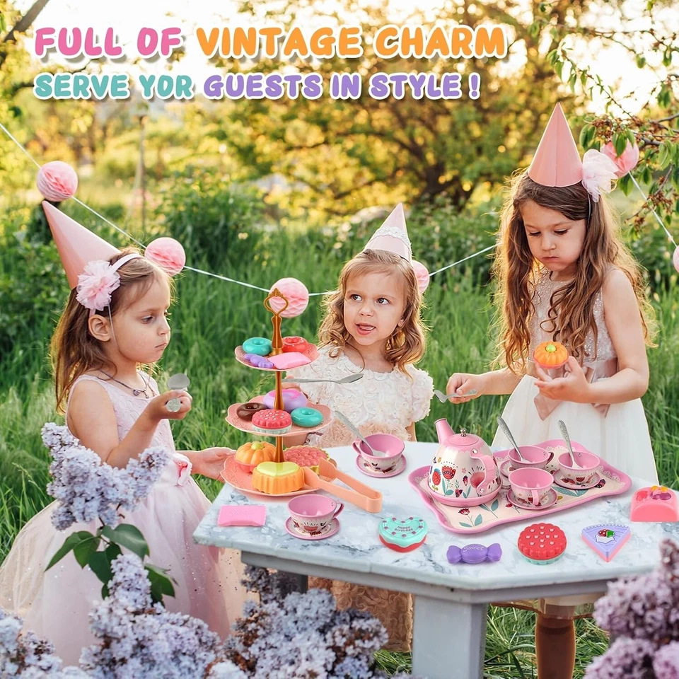 Juego de fiesta de té para niños para niñas pequeñas comida dulces princesa hora del té cocina Foto 2 de 4