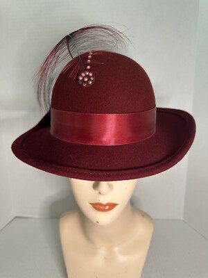 Vintage Derby Hat Fascinator Church Formal Wool Hat Red Purple Women Kentucky Church Derby Hat Dress Fascinators Tea Party  main image 2
