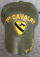 1st Cavalry Army Cap Green Poly/Leather New Embroidered Adjustable Military Hat