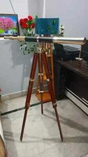 Telescope With Lock Tripod Wooden Stand Antique Nautical Floor Standing Brass