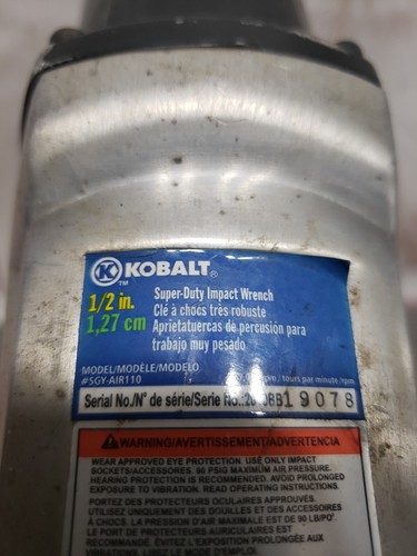 Kobalt 1/2" 350 ft-lbs Air Impact Wrench Model SGY-AIR110 Super Duty - Picture 6 of 12
