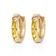 14K. SOLD GOLD HOOP HUGGIE EARRING WITH CITRI...
