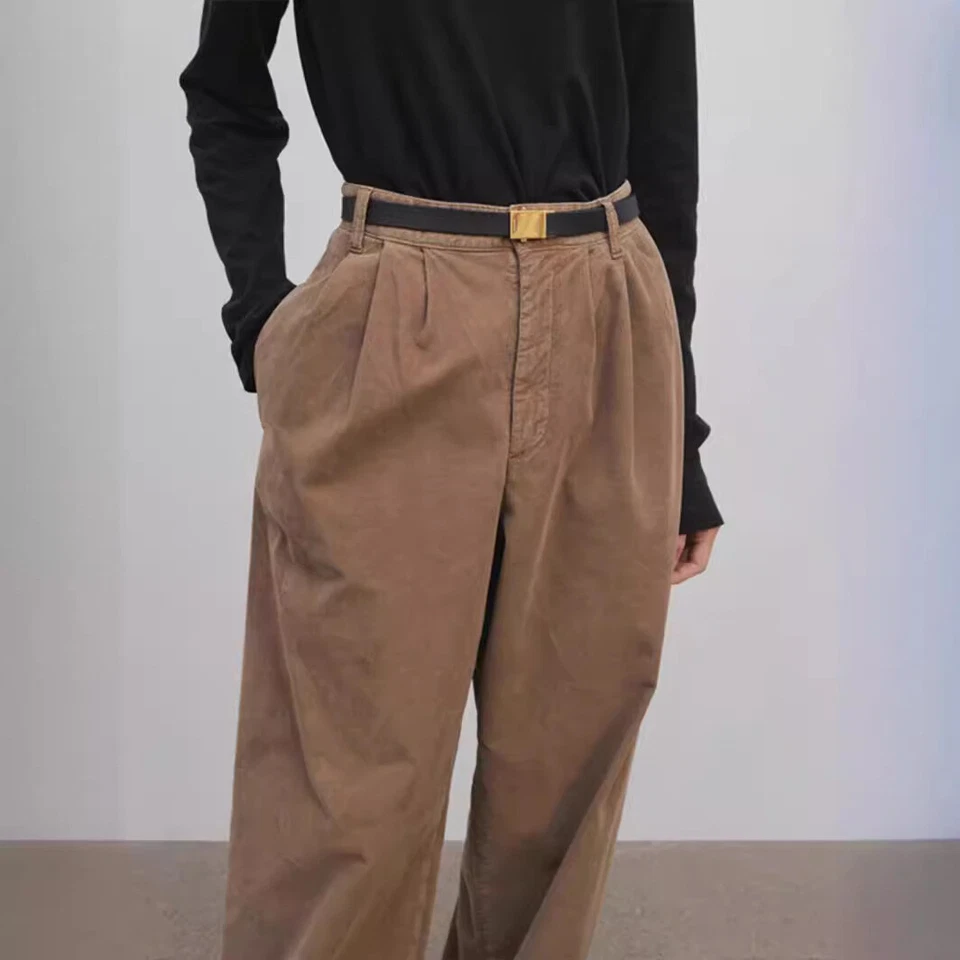 THE ROW Mujer Primavera Nuevos Cintura Alta Delgados Informales Rectos Pierna Ancha Pantalones Foto 4 de 4