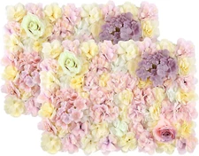 Artificial Wall Flower Wall Panel 24x16 Inch 3D Silk Hydrangea Rose Floral 2 PC