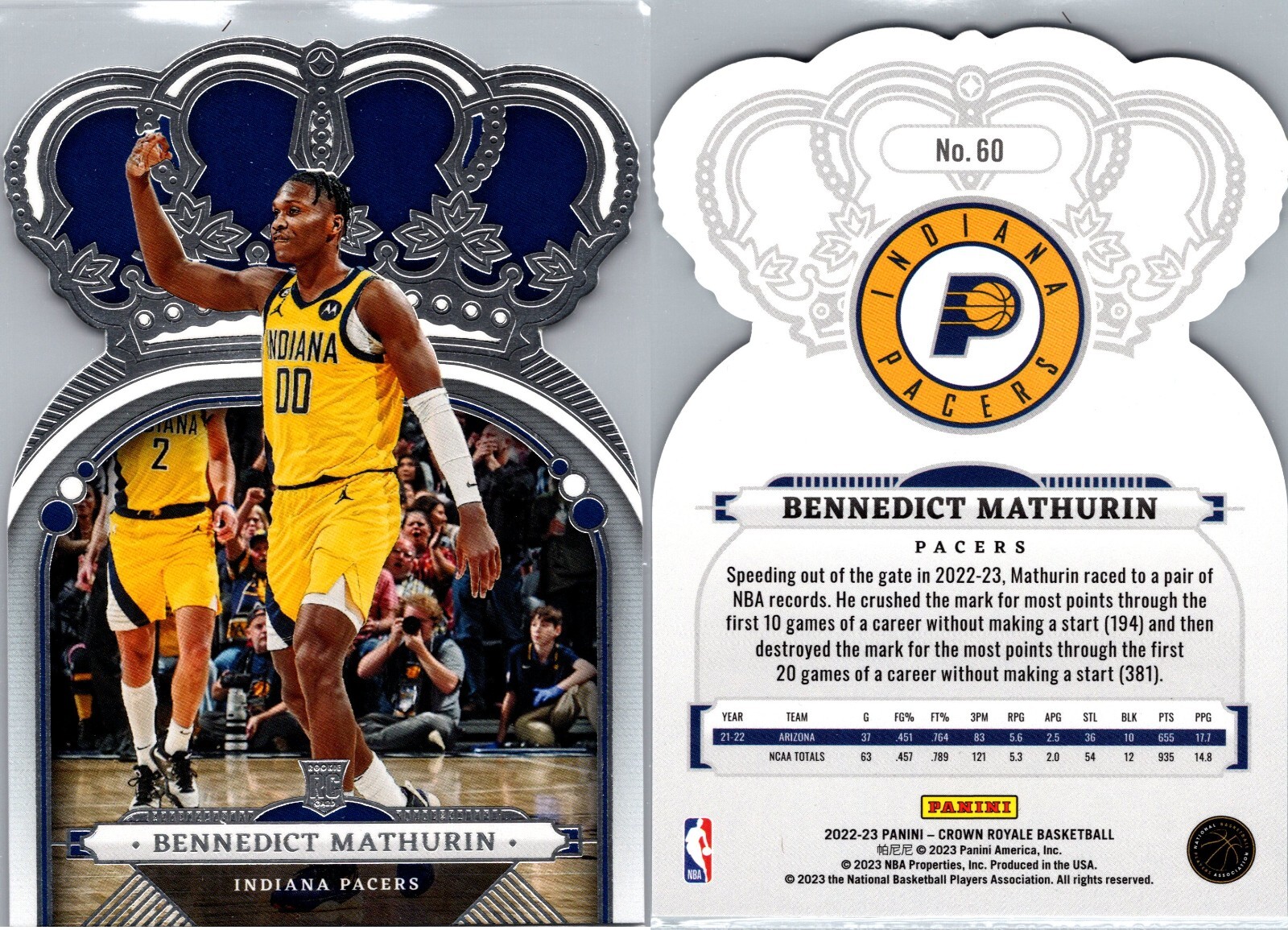 2022-23 Panini Crown Royale - #60 Bennedict Mathurin (RC) Die-Cut 4211