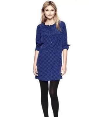 Gap Blue Black Polka Dot Long Sleeve Button Front Shirt Dress