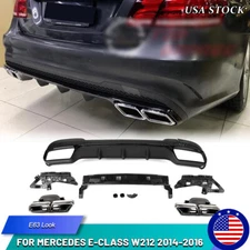 Rear Bumper Diffuser+Chrome Exhaust Tips For Mercedes E-Class W212 2014-2016