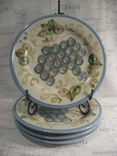 LOUISVILLE STONEWARE VINTAGE DINNER PLATES WITH BLUE BANDS - FOUR