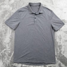Lululemon Polo Shirt Mens Small Gray Stripe Jersey Performance Short Sleeve
