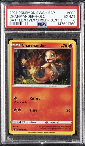 2021 POKEMON SWSH BLACK STAR PROMO #092 CHARMANDER-HOLO PSA 6