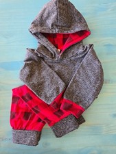 2 Piece Toddler Boys Hooded Pant Set/red plaid 12/18 months