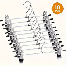 10 Metal Clip Hangers Adjustable Non Slip Trouser Skirt Clothes Hangers