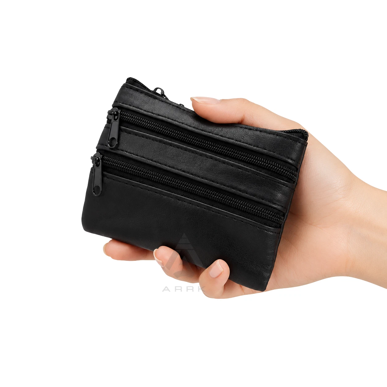 Black nappa leather multi-zip pouch wallet image 6