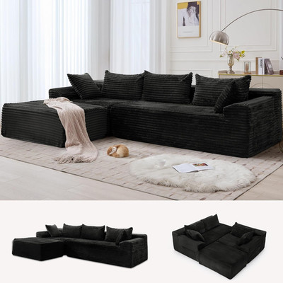 Comfy 108'' L-Shaped Corduroy Sectional Sofa with Convenient Pockets