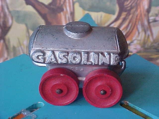Vintage Barclay Lead GASOLINE TANKER Toy Vehicle Wood Wheels 2.25"