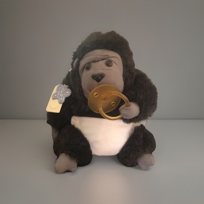 Russ Ape Gorilla Monkey Plush Goo goo Bungo With Pacifier Diaper Black Chimp 8 