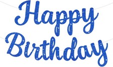 Glitter Happy Birthday Banner Sign, Garland Wall Door Blue